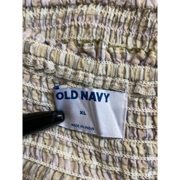 Old Navy Womens Smocked Peasant Top XL Beige Plaid Ruffled Sleeves Y2K Boho - Picture 3 of 5